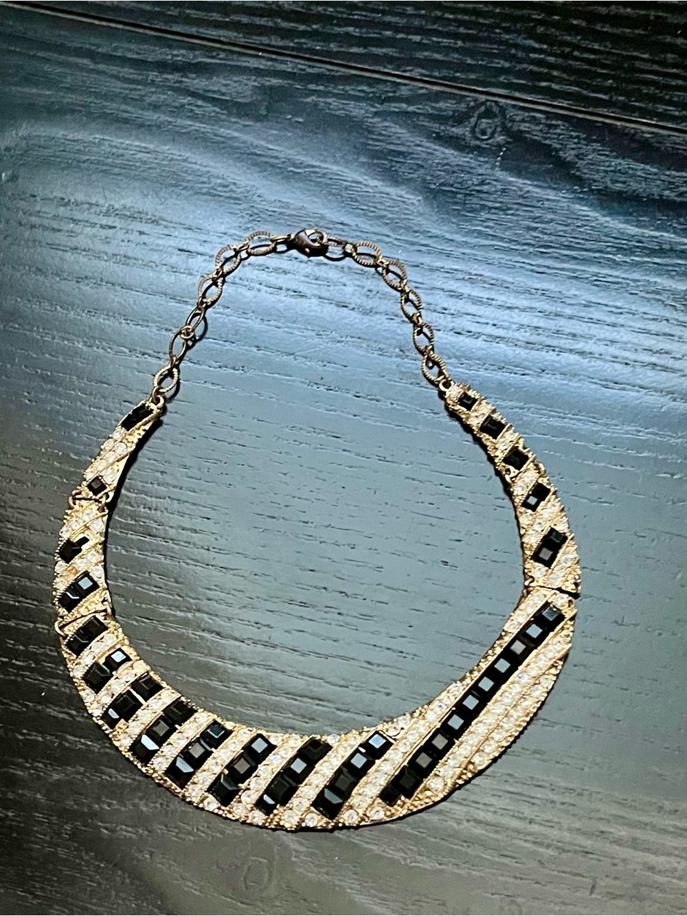 Gold-Tone Necklace with Black Stone Inlay